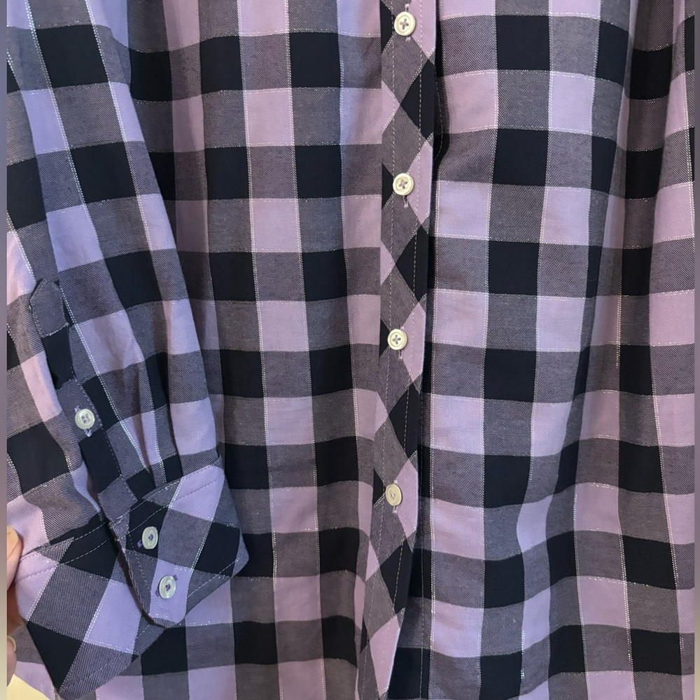 Talbots Purple Plaid Metallic Thread Button Down … - image 4